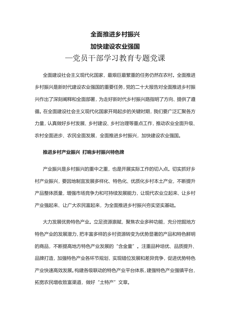 全面推进乡村振兴工作word演讲稿