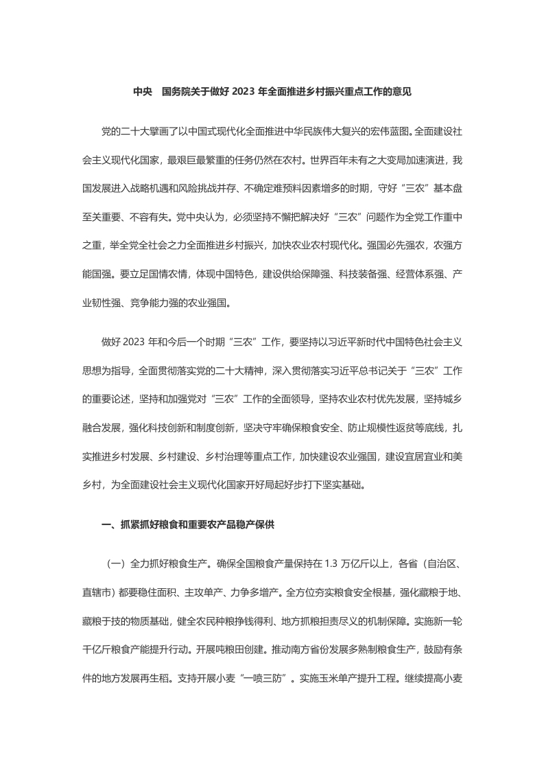 中央一号文件解读word文档