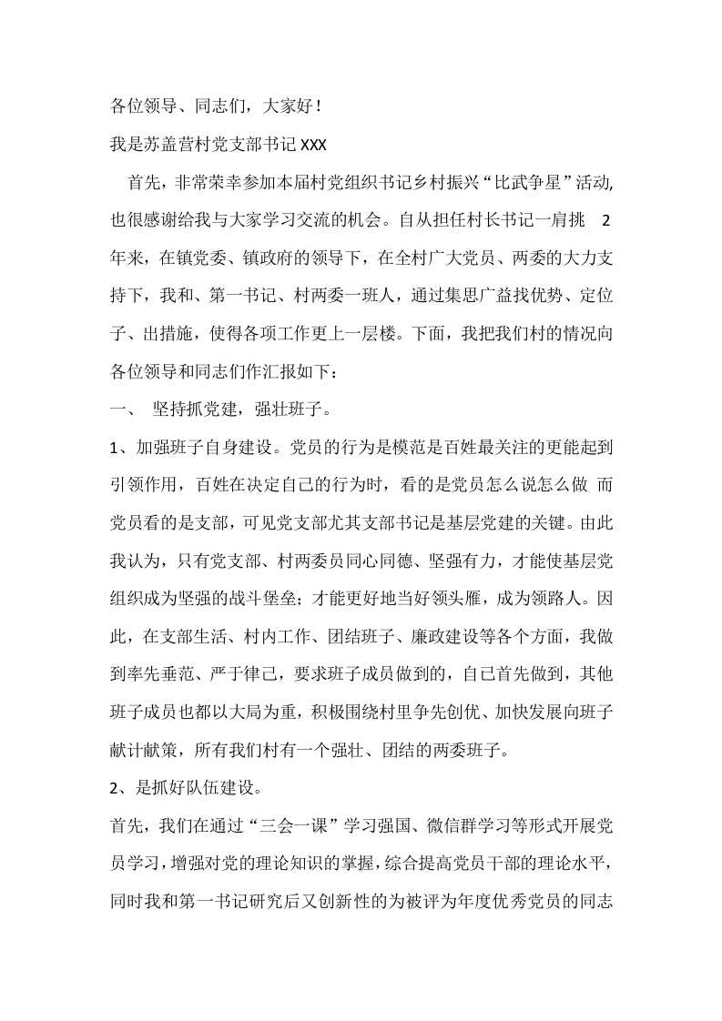 基层党支部村乡村振兴word讲稿