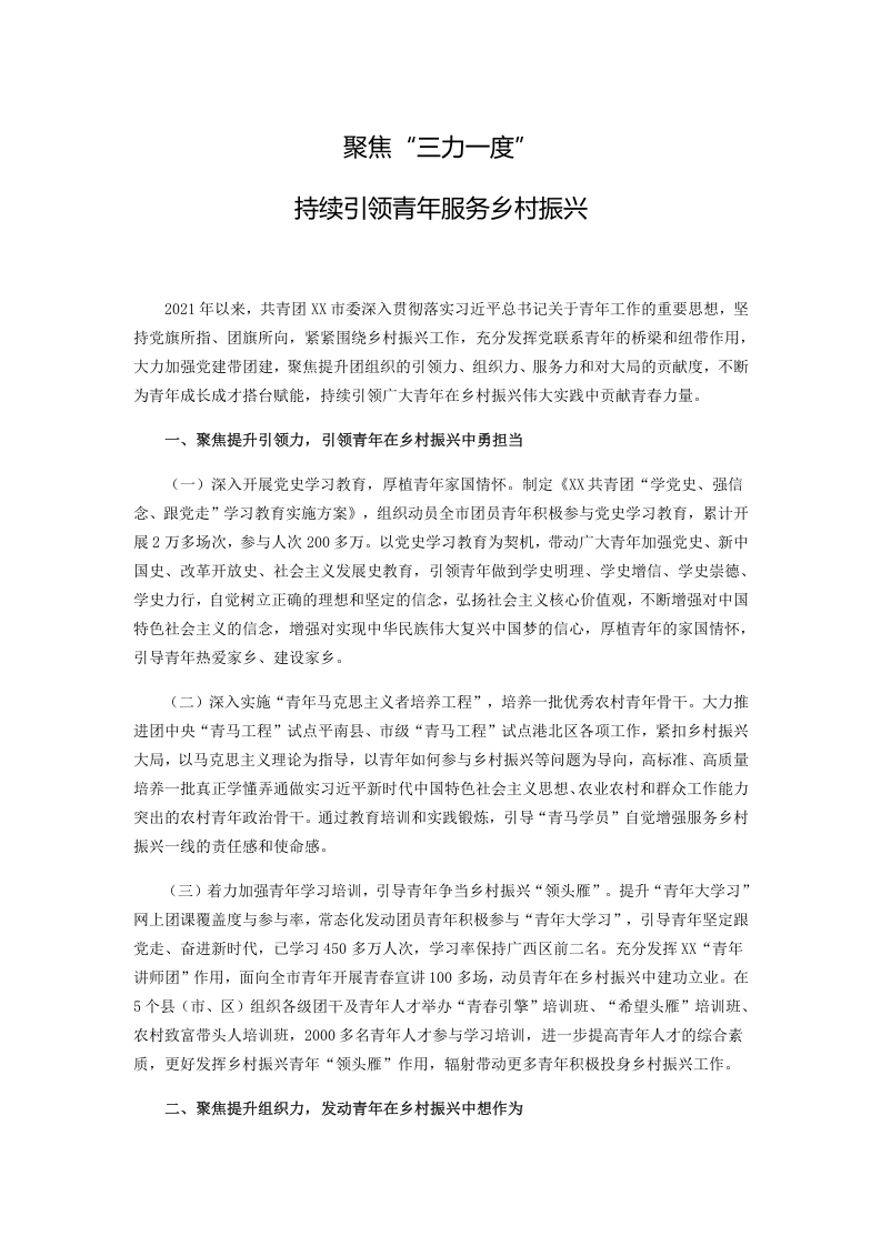 持续引领青年服务乡村振兴word讲稿