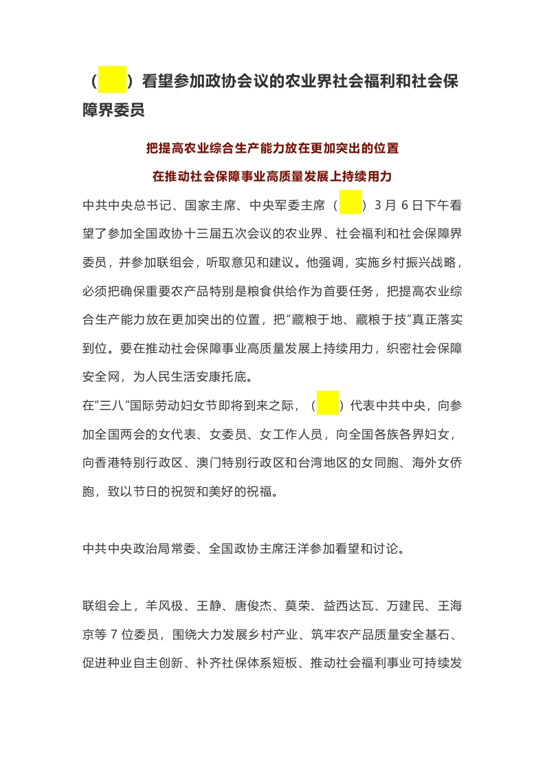 政协会议的农业界社会福利和社会保障界委员word讲稿