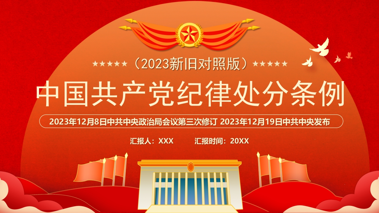 中国共产党纪律处分条例新旧对比 学习教育专题党课ppt模板