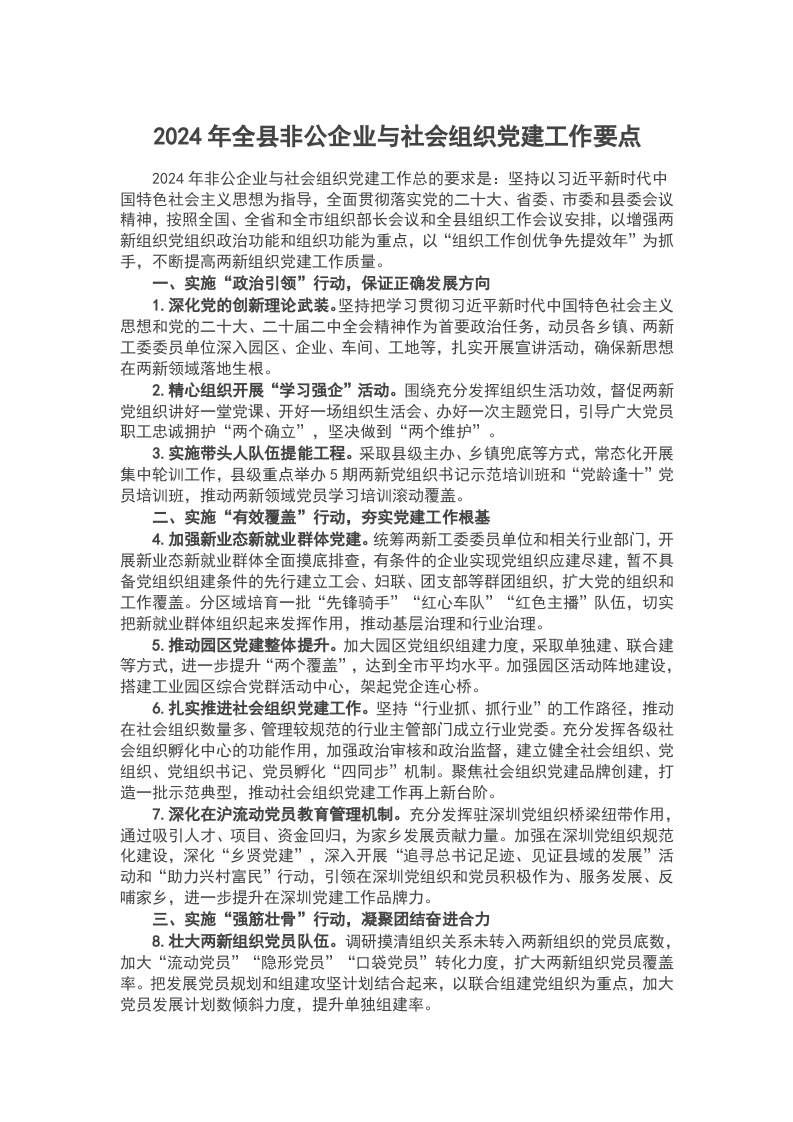 2024年全县非公企业与社会组织党建工作要点word讲稿