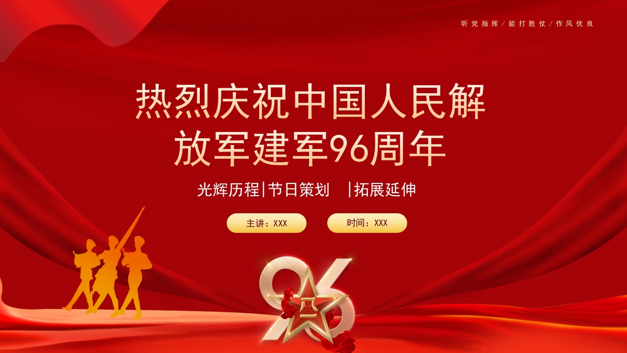 八一建军节学习PPT专题党课ppt模板