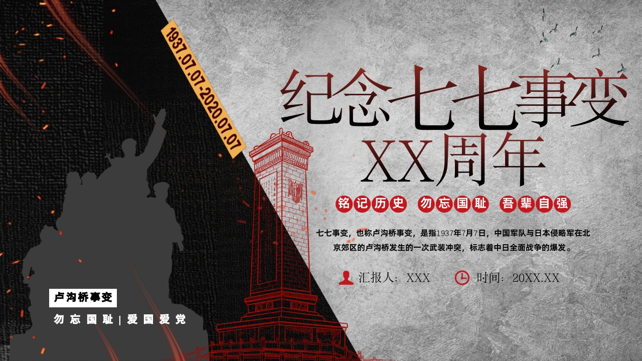 纪念七七事变86周年勿忘国耻PPT