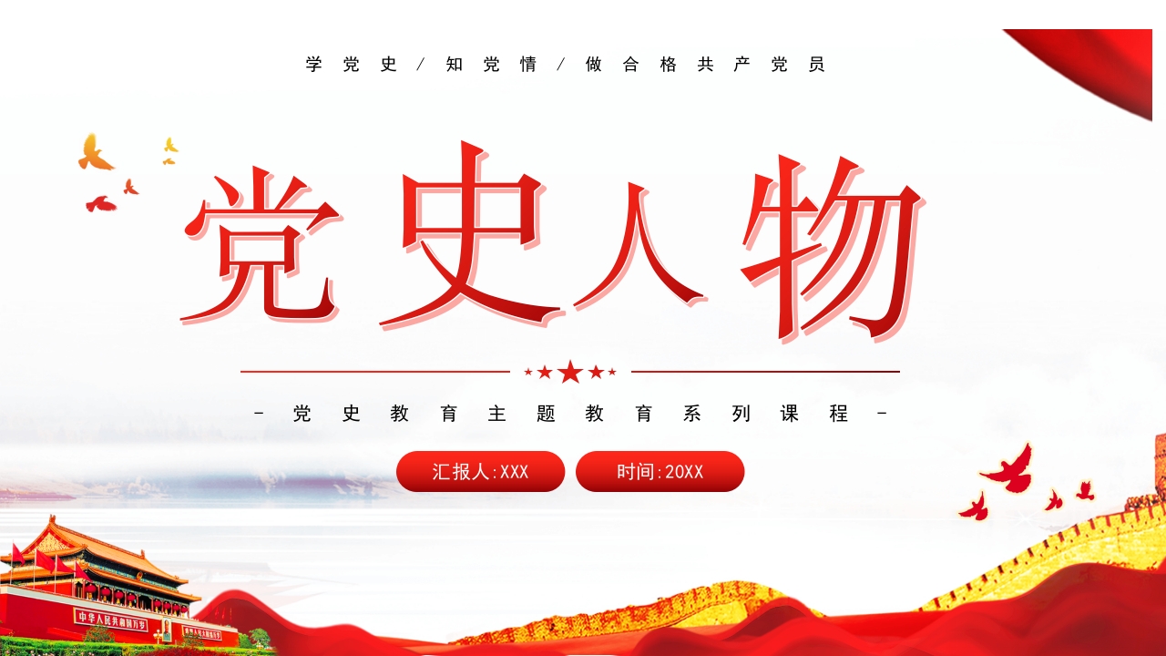 党史人物介绍学习解读ppt模板