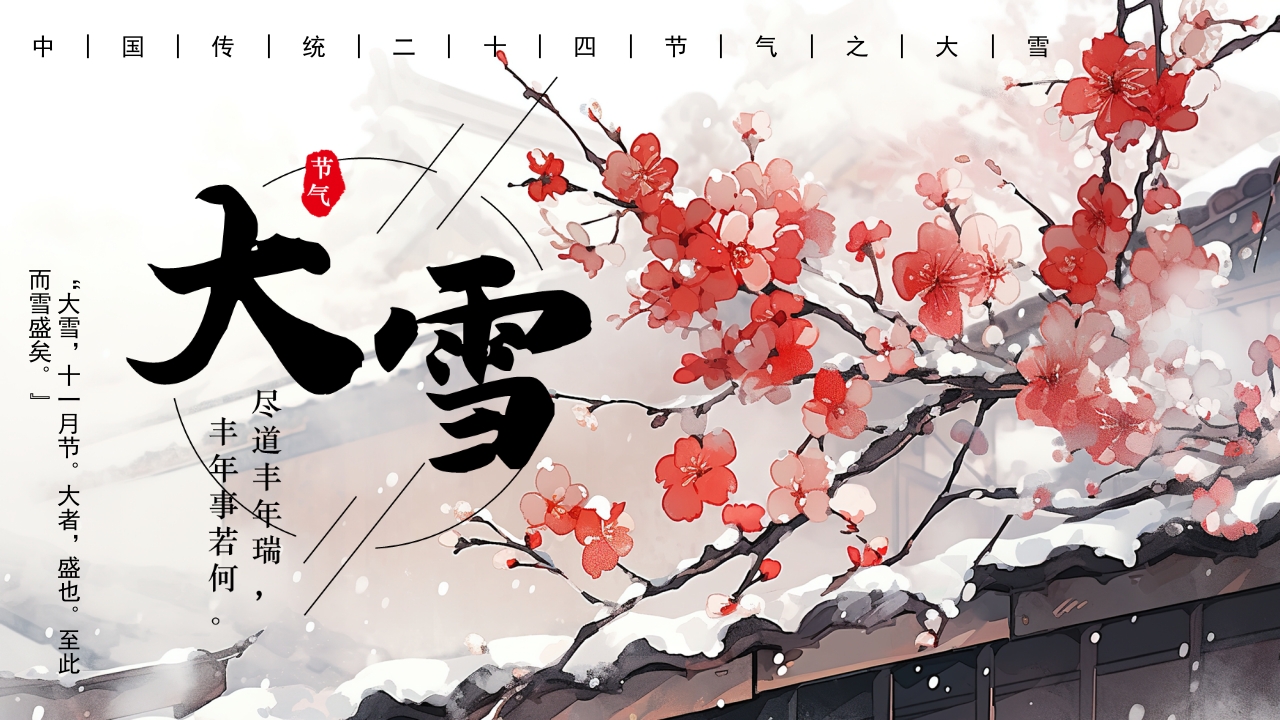水墨红色中国二十四节气大雪PPT模板