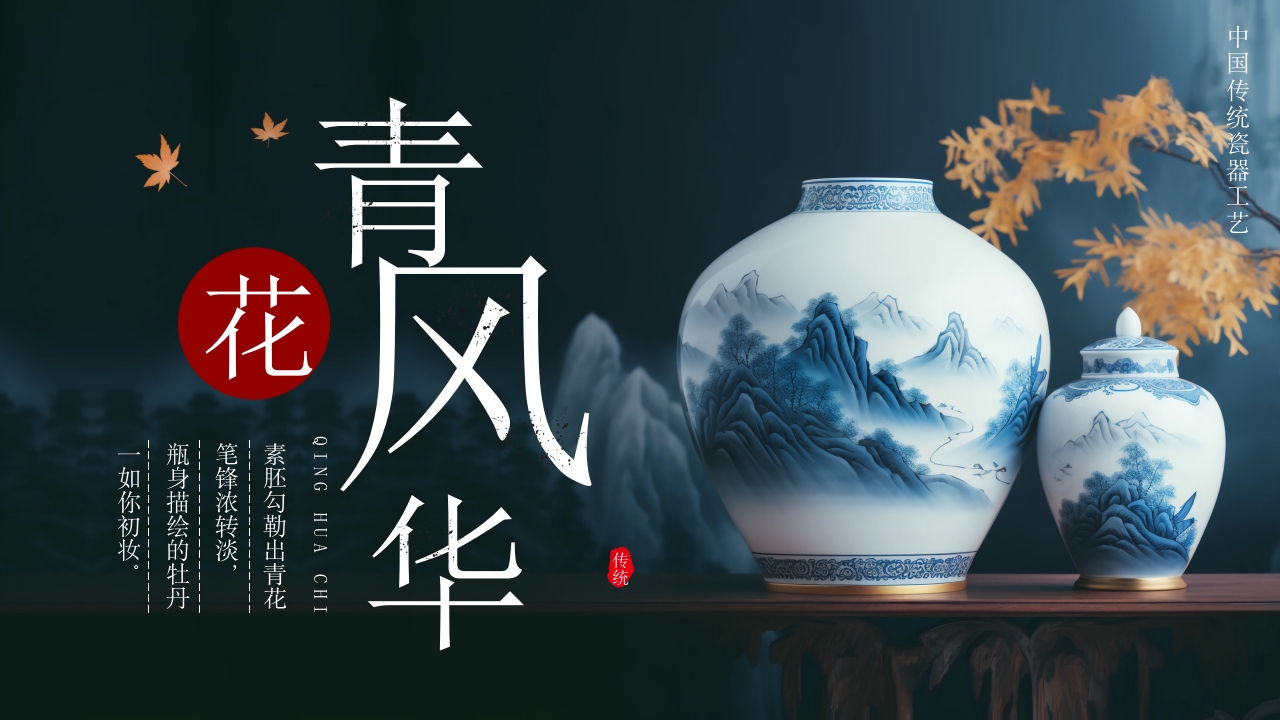 青花瓷主题宣传工作介绍ppt模板
