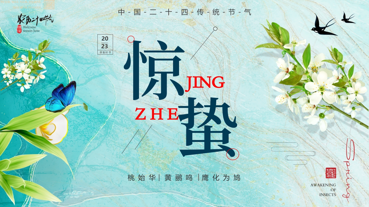二十四节气惊蛰节日节气介绍ppt模板