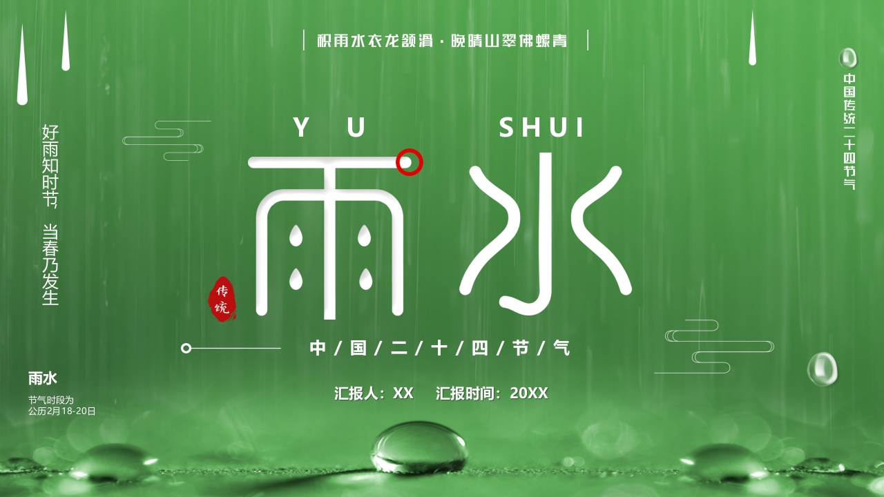 二十四节气之雨水节介绍ppt模板