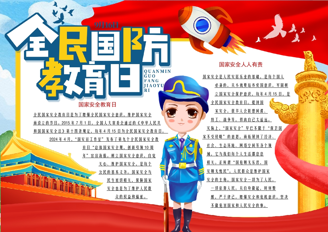 全民国防教育日主题介绍小报word