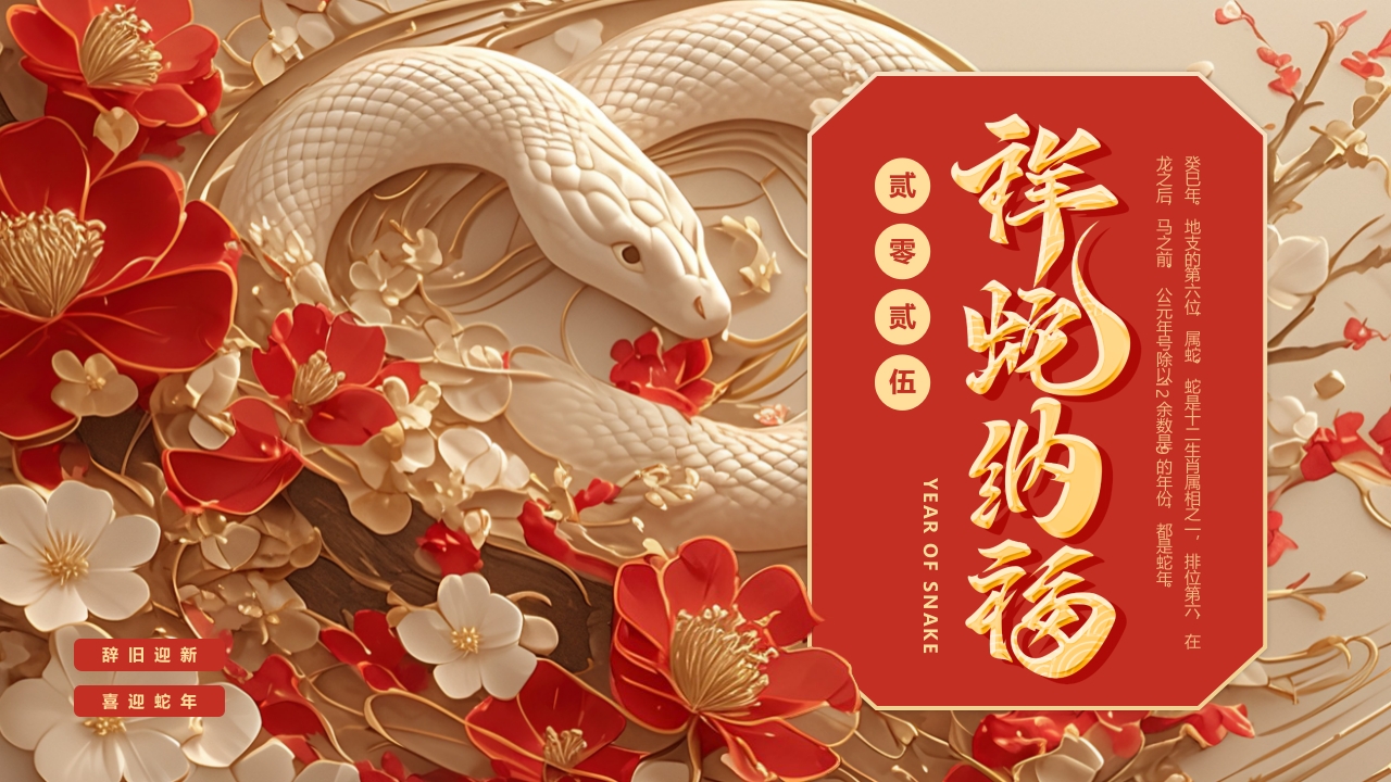 祥蛇纳福年终总结PPT模版