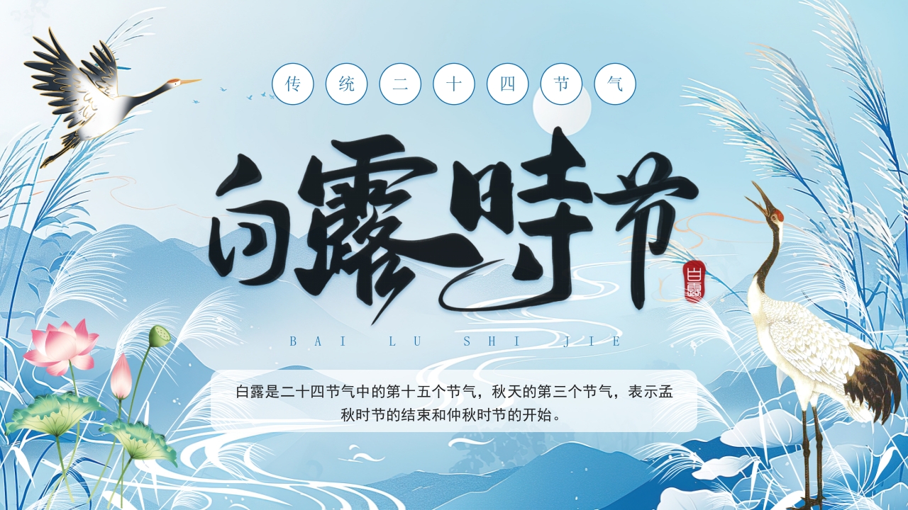 小清新露珠简约风二十四节气白露节气ppt模板