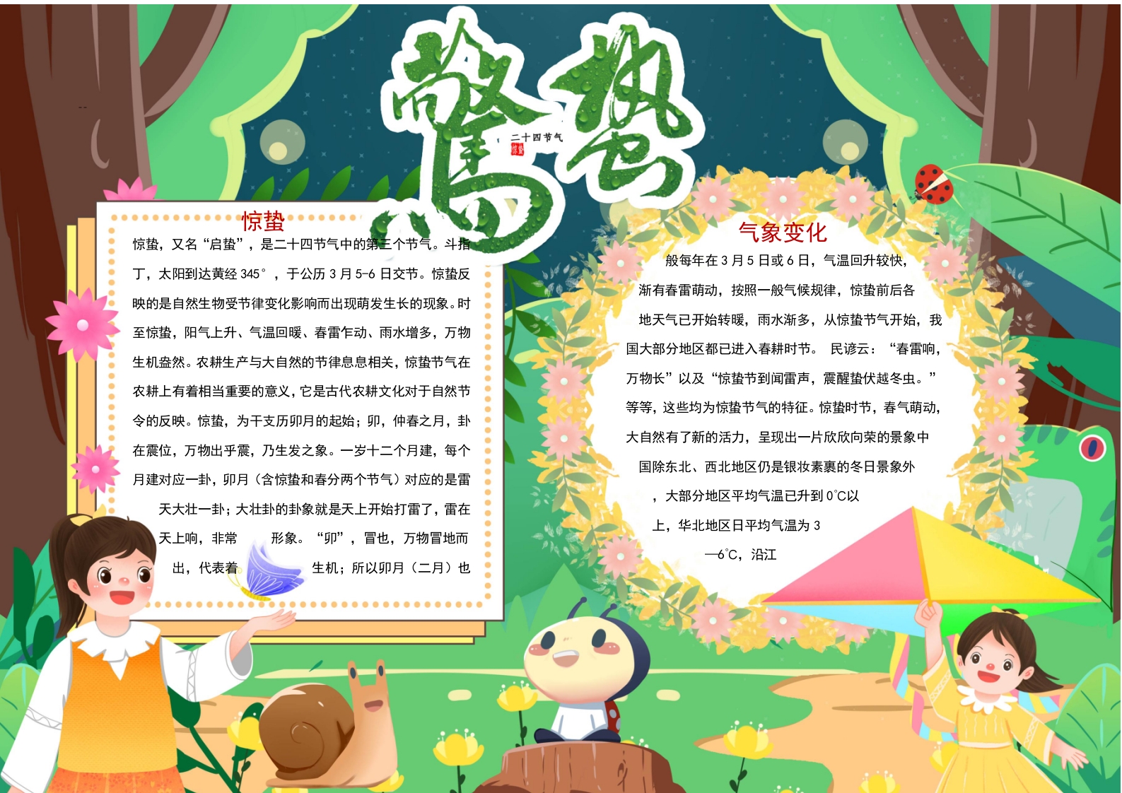 二十四节气惊蛰惊蛰小报word小报模板