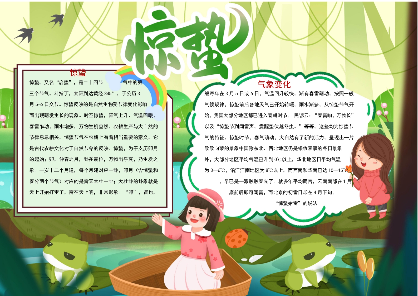 二十四节气惊蛰小报惊蛰word小报模板