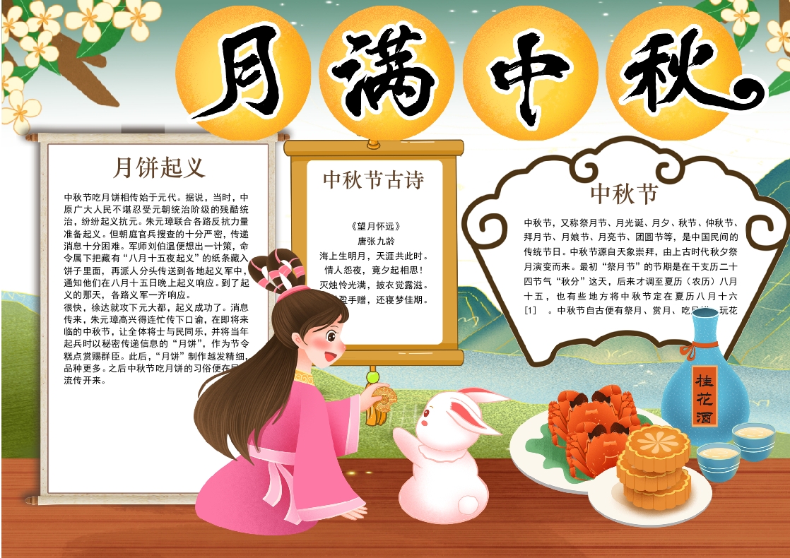 古典中秋节小报手抄报月满中秋月饼