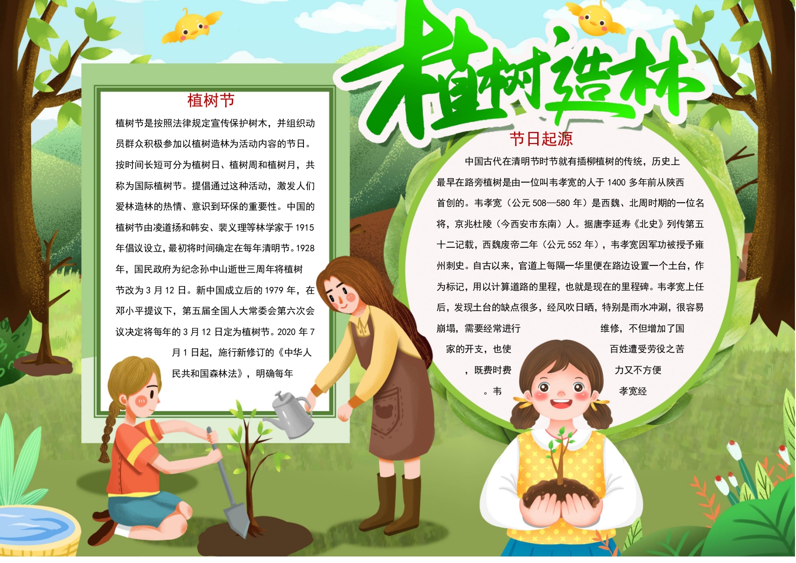 植树造林植树节word小报模板