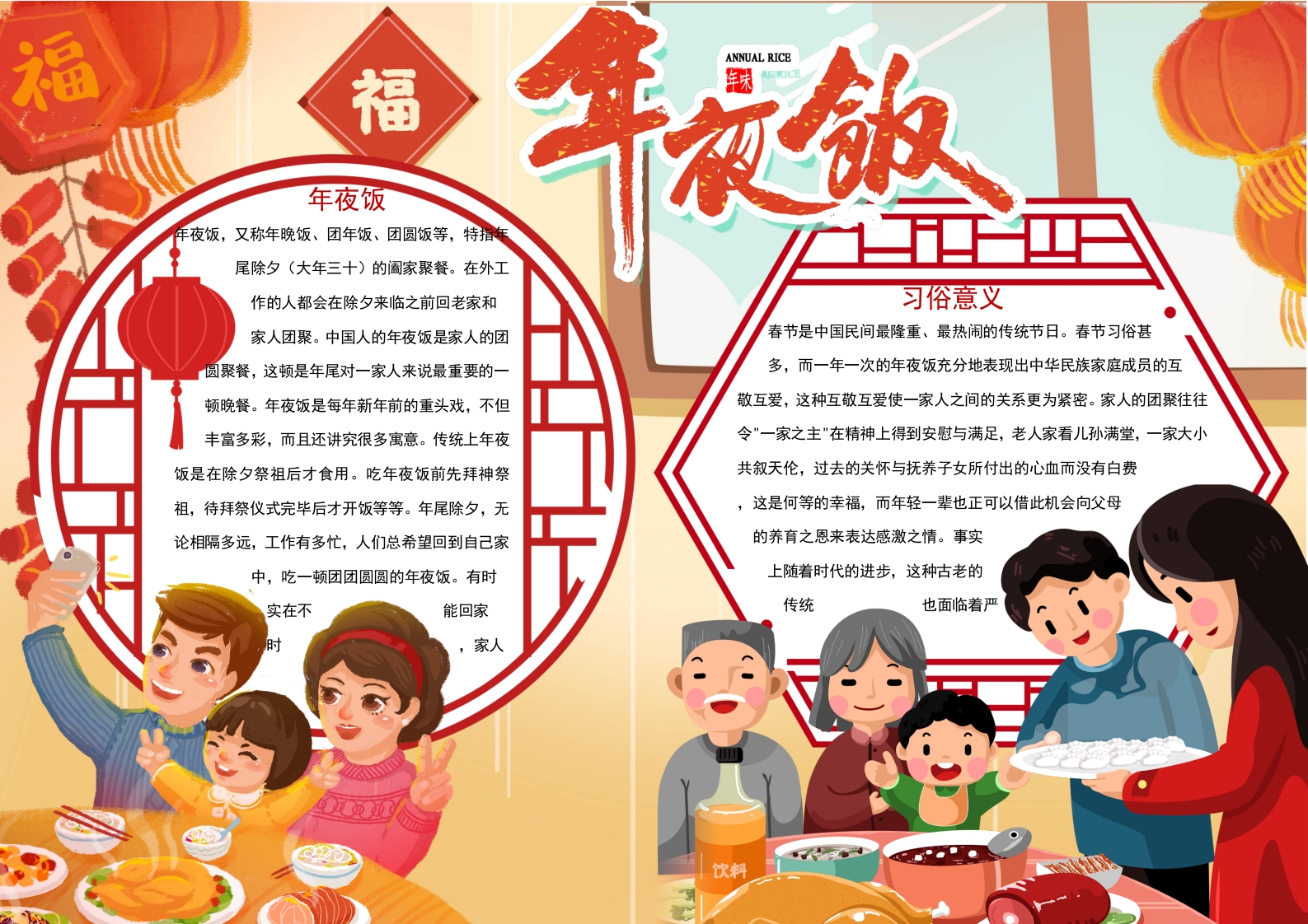 春节除夕年夜饭小报word小报模板
