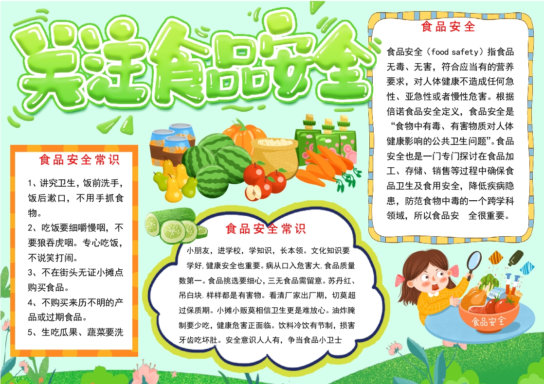 关注食品安全小报关注饮食健康手抄报线描 word