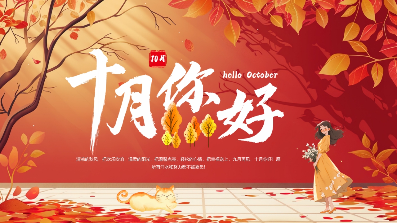 创意十月你好工作汇报总结PPT模板