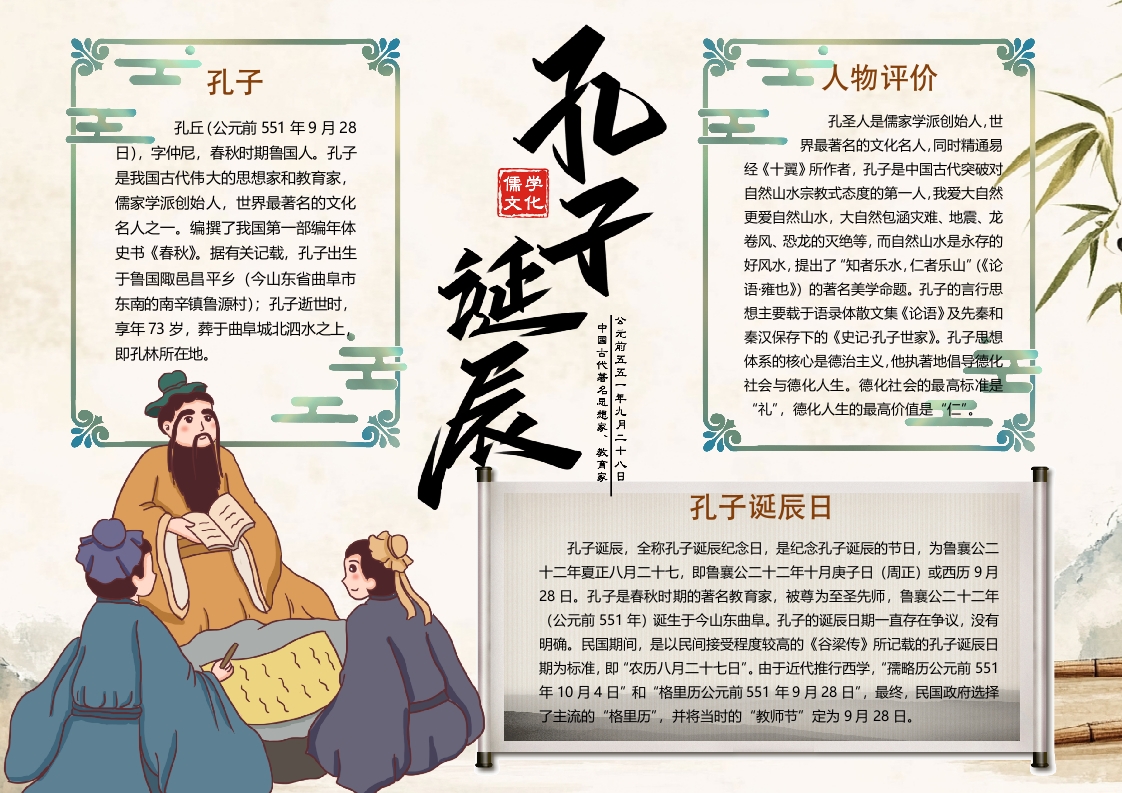 孔子诞辰知识小报手抄报word模版