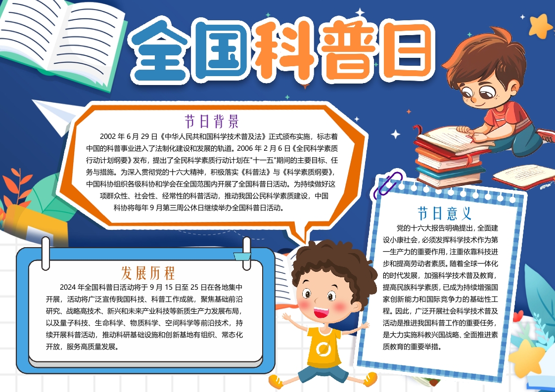 全国科普日知识小报手抄报word模版