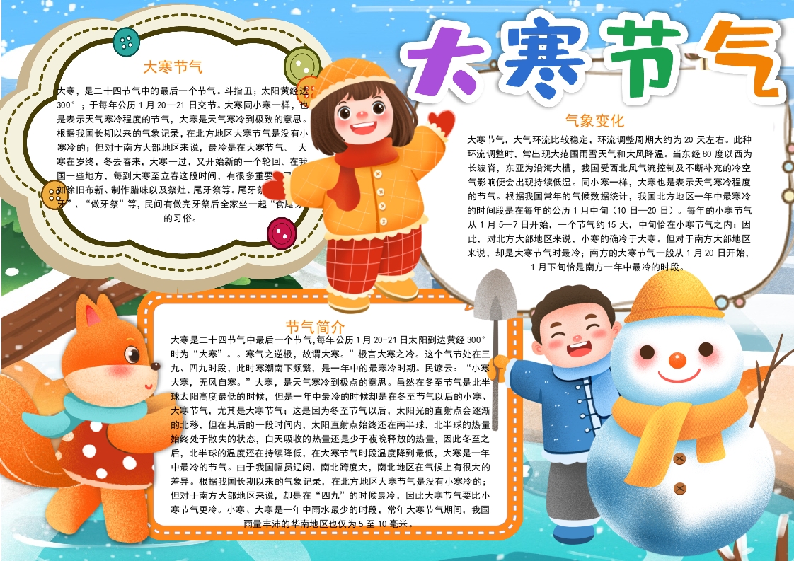 二十四节气大寒时节小报word手抄报模板