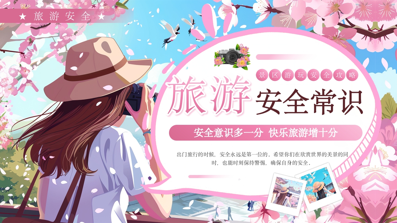 粉色插画风旅游安全常识PPT模板