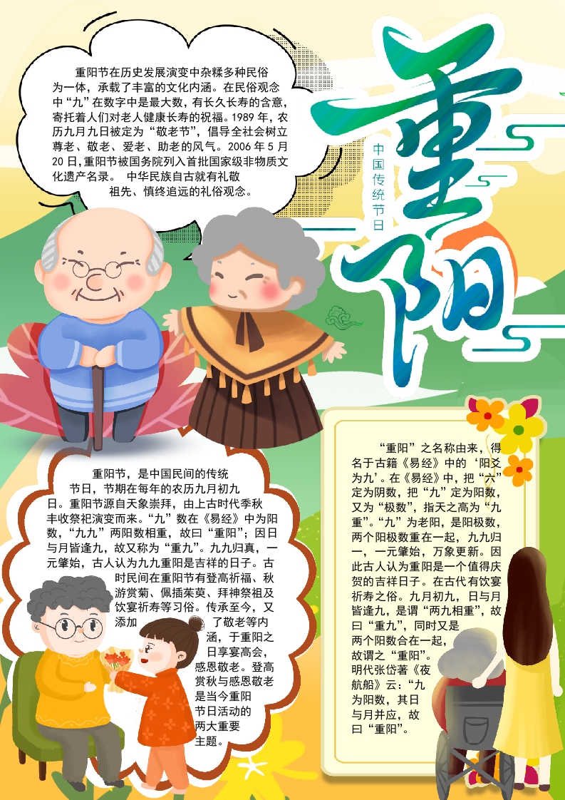 A4竖版重阳节小报手抄报word模板