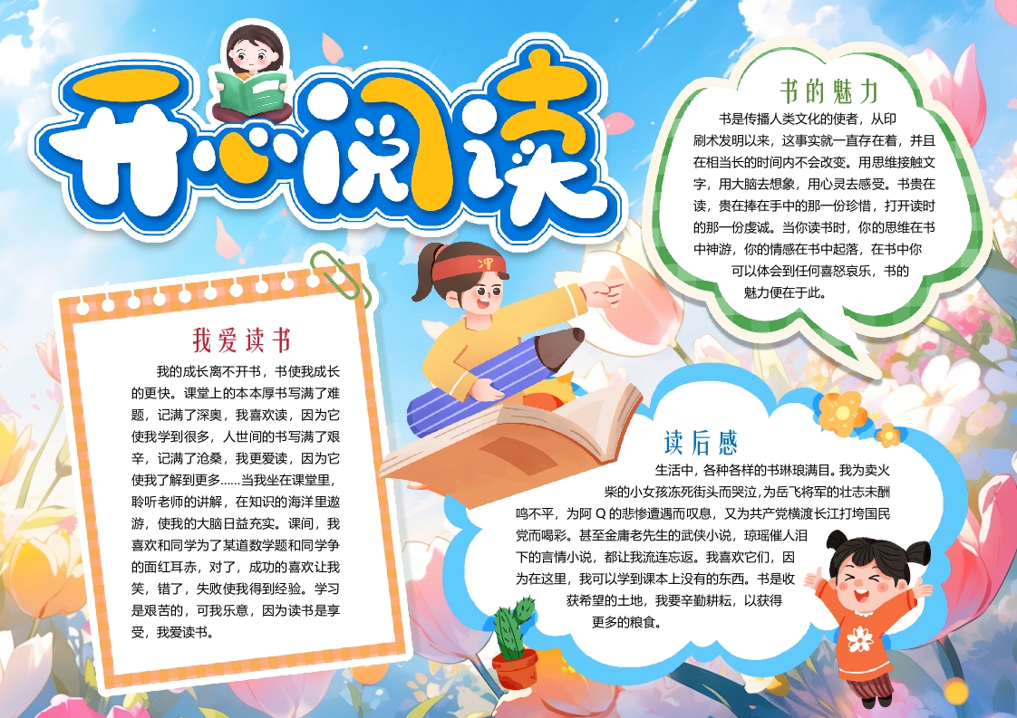 开心阅读读书小报手抄报word模版