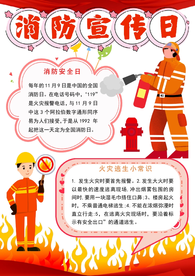 竖版消防安全小报消防安全日手抄报消防安全记于心手抄报