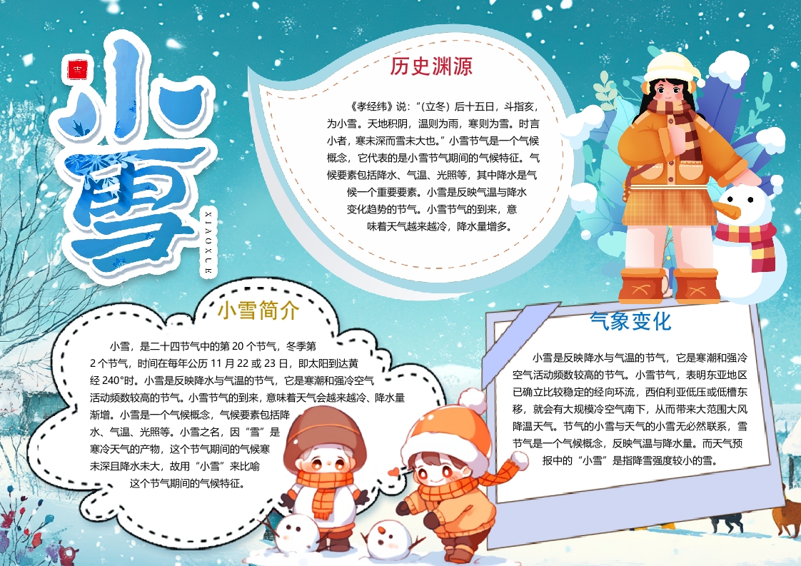 小雪节气知识小报手抄报word模版