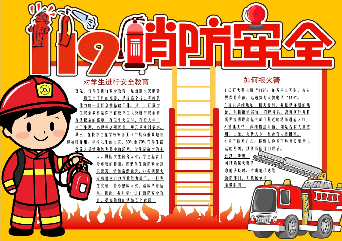 中小学生卡通手抄报119消防日宣传安全手抄报