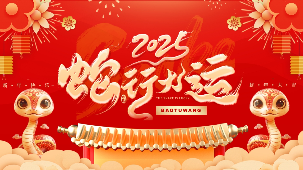 2025红色喜庆蛇行大运蛇年通用工作总结新年计划ppt模板