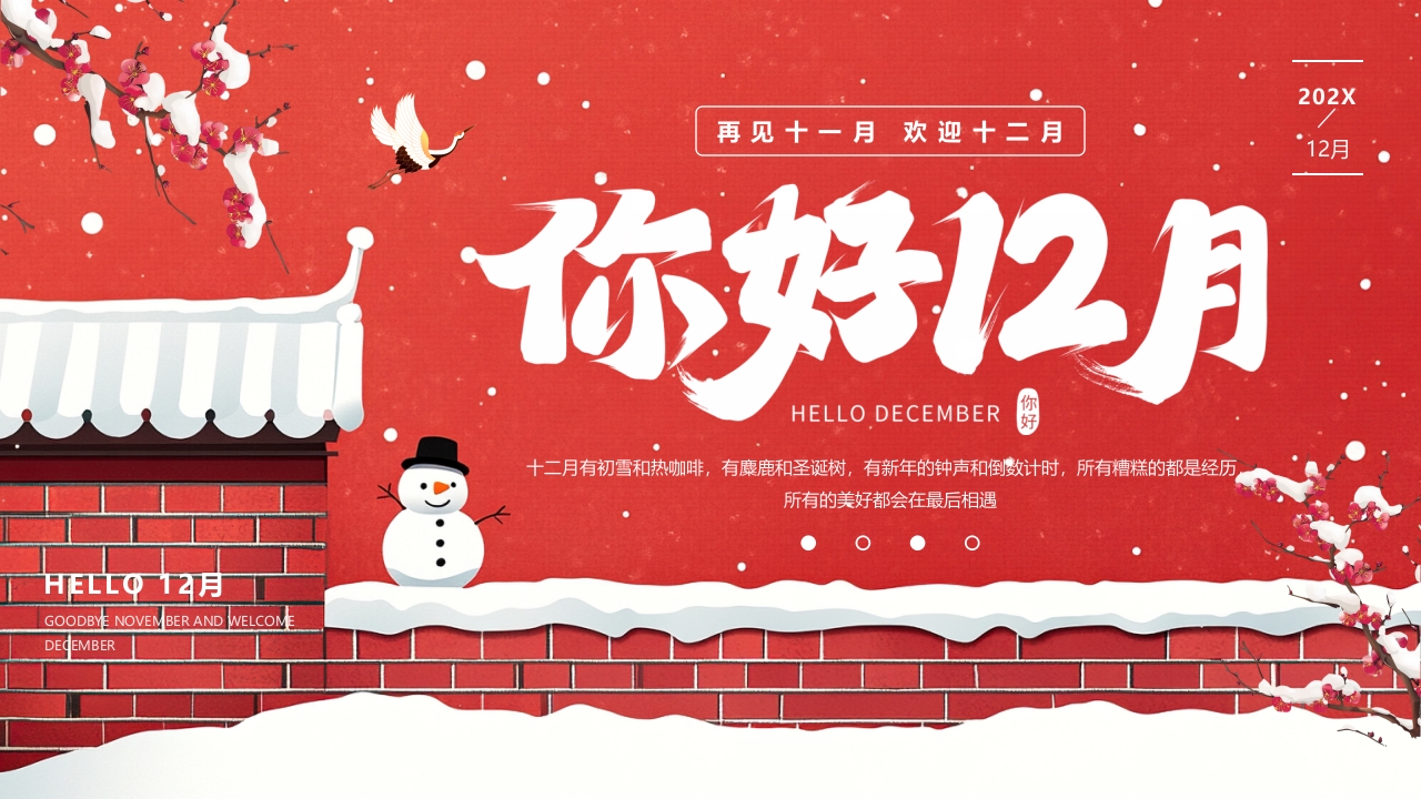 十二月你好冬季风景红色PPT模板