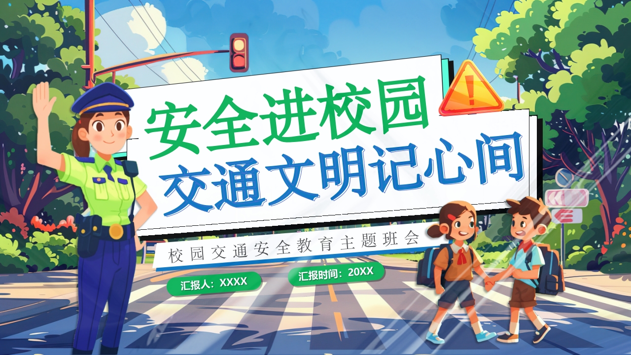 卡通插画风校园交通安全教育PPT模版