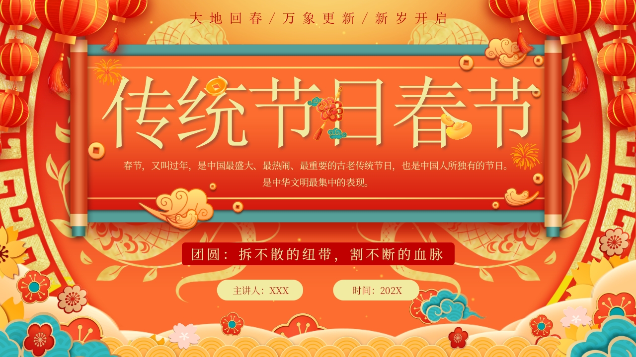 中国风春节传统节日春节习俗的由来PPT