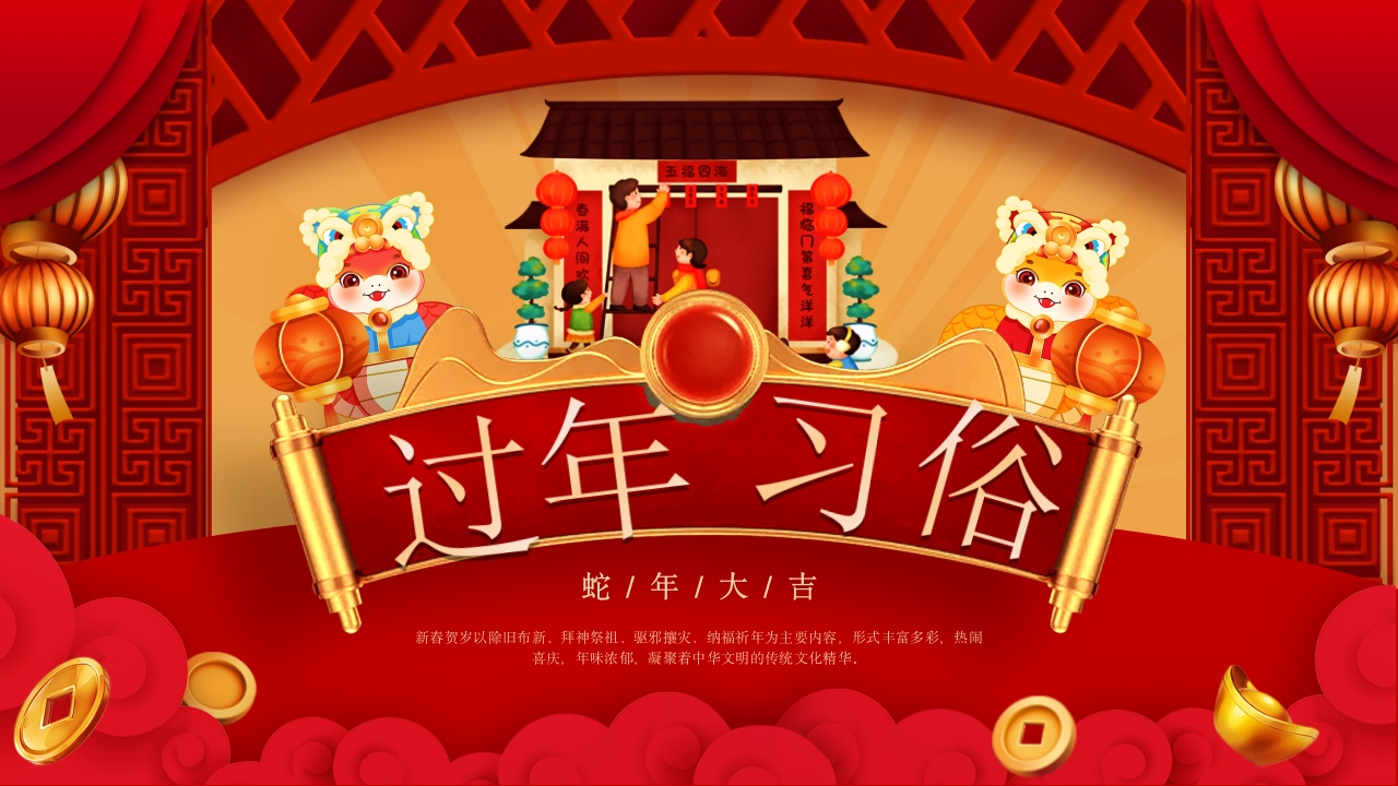 卡通年过年习俗介绍PPT模板