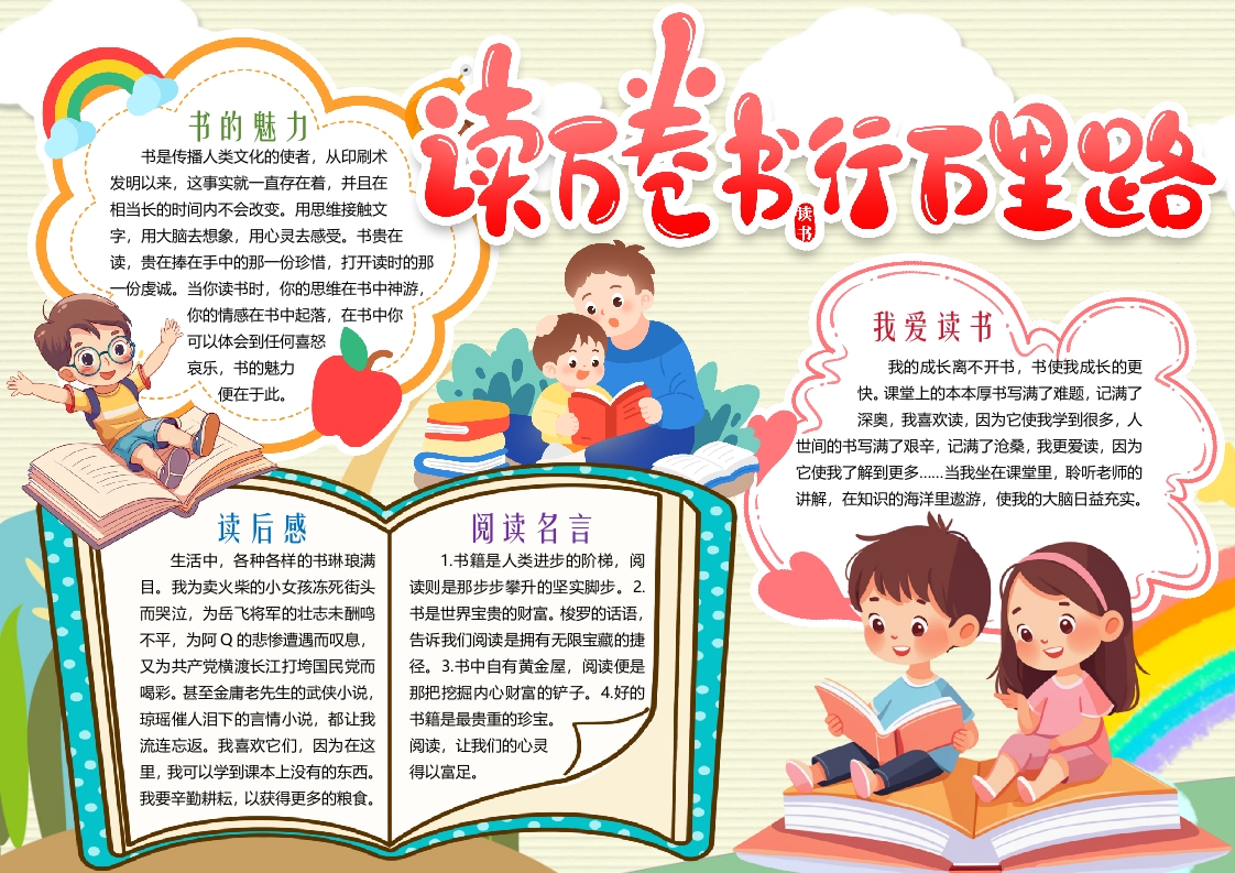 读万卷书行万里路读书小报手抄报word模版