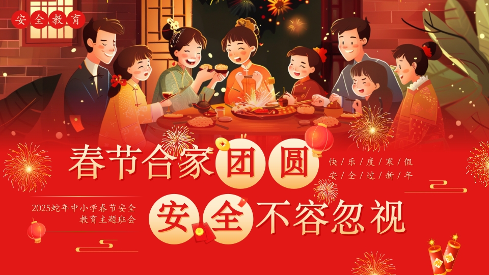 红色新年春节蛇年寒假安全教育课件ppt模版