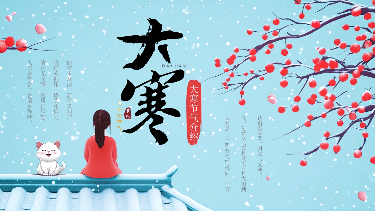 插画风二十四节气之大寒节气介绍PPT模板